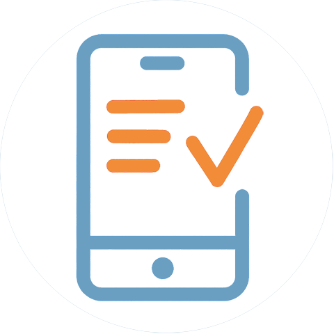 nooni - Essen am Mittag - Icon of a smartphone with a menu list and checkmark, symbolizing easy dish management